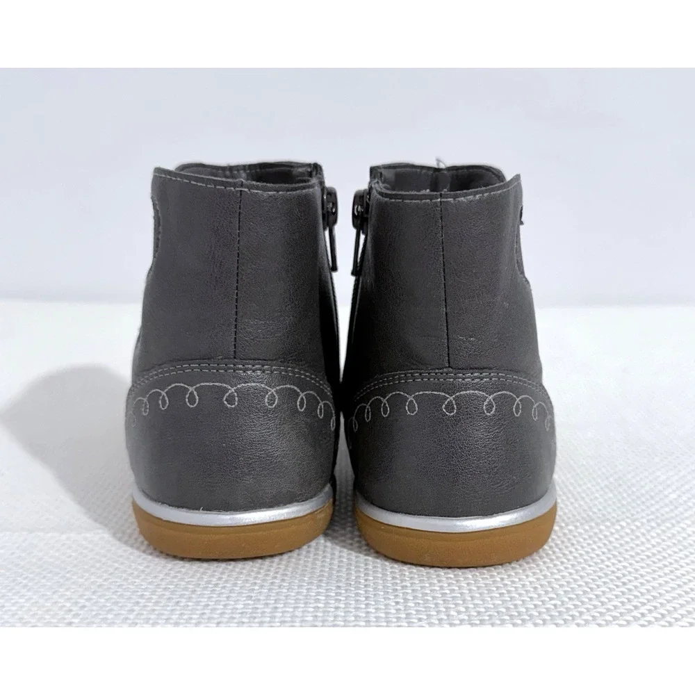 Live & Luca Girls Ankle Boots US 1Y Leather Gray Flower Cutout Zipper